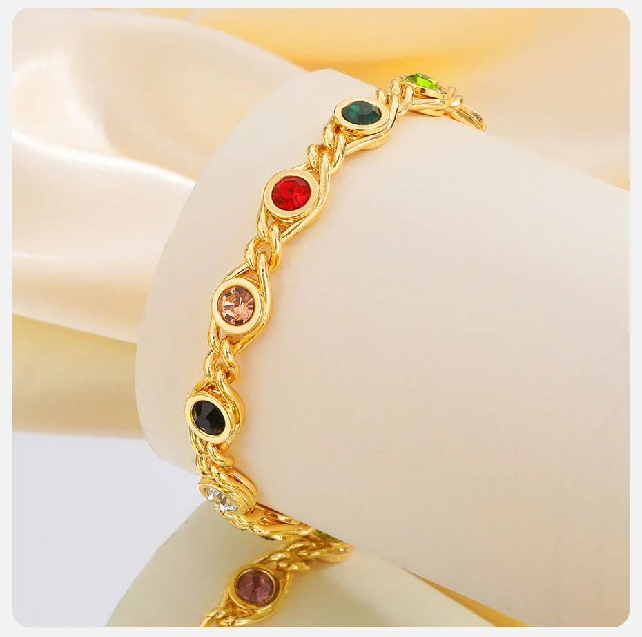 Vnox Bunte Bejeweled-Armbänder für Frauen, zierlicher natürlicher CZ-Stein, Edelstahl-Kettenarmbänder, luxuriöser Schmuck, Geschenk für Mama – Detail 7