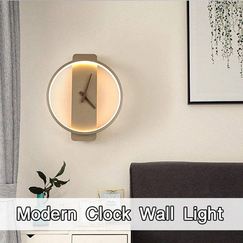 모던 LED 벽 램프 시계 벽 스콘스, 침실 거실 다이닝 룸 복도 베란다 실내 벽 장식 조명, 고정장치 광택