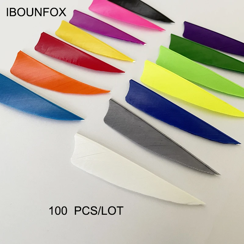 Archery Arrow Feathers 100PCS 3Inch IBOUNFOX Archery Feather for Arrow Fletching Left Wings Turkey Fletches Feathers 14 Colors Shield Cut Vanes