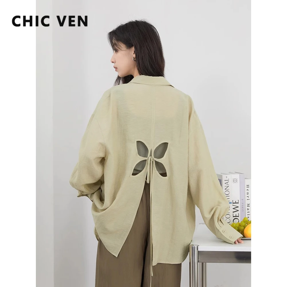 Camisa de Manga Larga para Mujer CHIC VEN, Diseño Casual Holgado, Estilo Nuevo, Espalda Descubierta, Blusa Femenina, Primavera Verano 2026