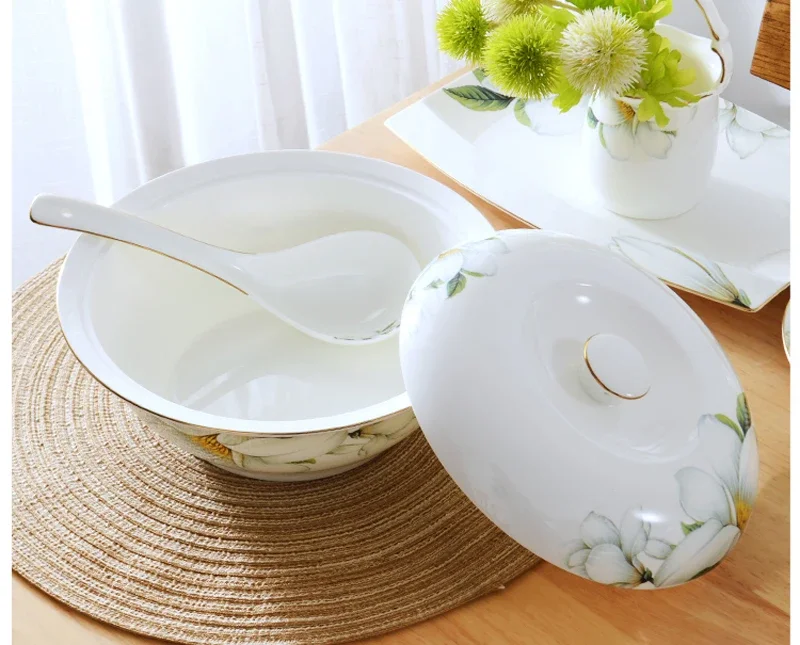 9 Inch, Bone China Food Warmers et with Lid, Flower Porcelain Serving Bowl for Dinner, Ceramic Tureen, Soup Keeping Bowl
