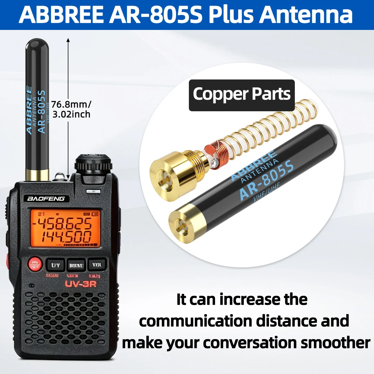 ABBREE AR-805 Plus 워키 토키 안테나 Retevis RT1 RT3S RT3 RT8 RT81 TYT MD-380/UV8000D 라디오용 고이득 SMA-남성 듀얼 밴드
