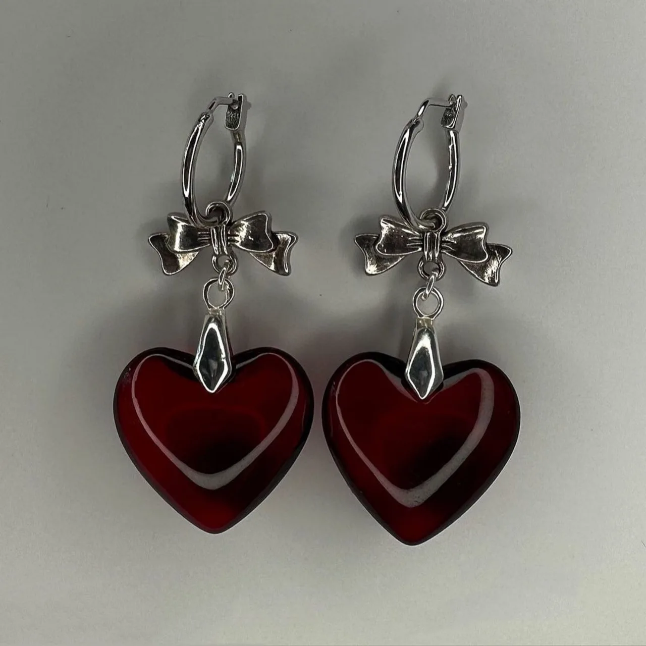Sweet Cool Harajuku Red Glass Love Heart Orecchini Pendenti Per Le Donne Hot Girls Gifts Y2K Punk Bowknot Earings Accessori Coreani