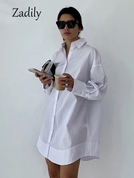 Zadily Autumn 2025 Minimalist Women's White Long Shirt Oversize Full Sleeve Patchwork Button-Up Work Blouse Female Clothing 1