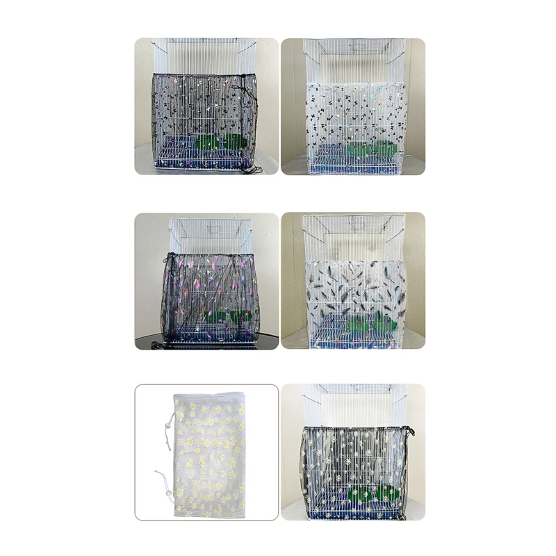 Bird Cage Cover Bird Cage Cover Dustproof Birdseed Net Seed Catcher Nylon Mesh Birdseed Net Guard Stars /Solid Color