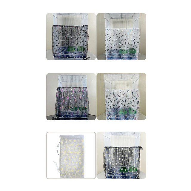 Bird Cage Cover Dustproof Birdseed Net Seed Catcher Nylon Mesh Birdseed Net Guard For Bird Cage Stars /Solid Color 5