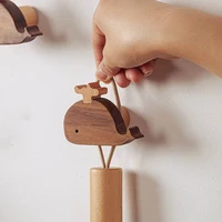 1PCS Cute Whale Solid Wood Clothes Caps Hook Non Punching Drawer Handle Decoration Creative Key Storage Kitchen Bathroom Accesso 1