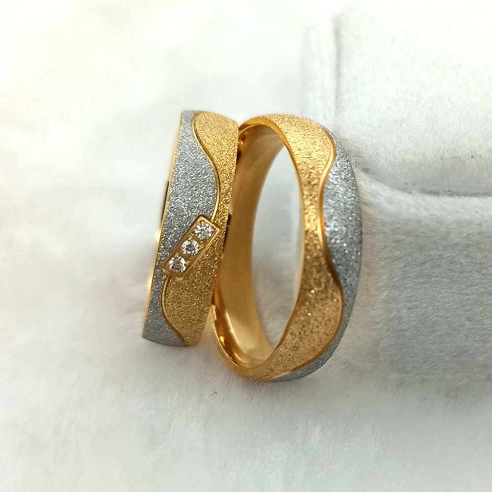 Anillos de Conjunto de anillos de boda para parejas, joyería de inoxidable, Color dorado y plateado, piedras CZ - AliExpress