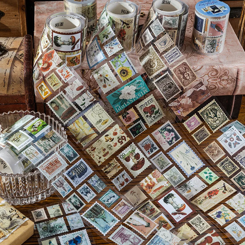 빈티지 식물 자연스러운 다이컷 스탬프 와시 테이프, 스크랩북킹 DIY 장식 콜라주 재료, 홈 저널링 공예 용품