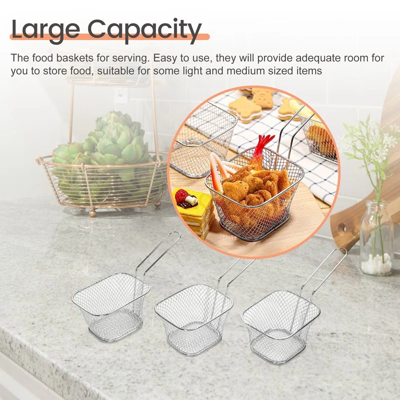 ABXF-Fry Basket French Fry Holder Chip Mini Basket Food Baskets For Serving Reusable Fries Holder Deep Fryer For Home