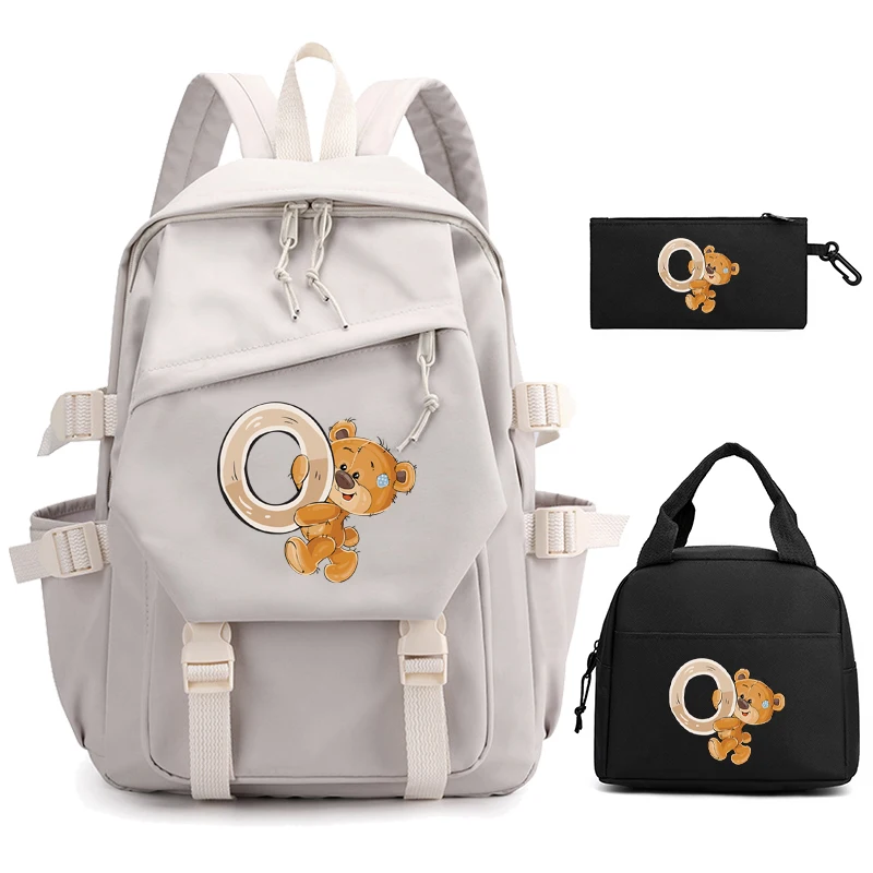 

3Pcs/set Backpack Children Girl Boy Schoolbag Printed Bookbag Lunch Bag Kawaii Student Bag Cartoon Women Bags 26 Letters A-Z