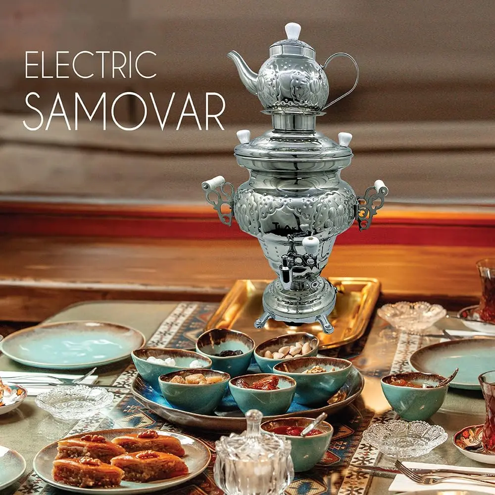 Electric Stainless Steel Samovar - Modern Traditional Design Tea Kettle Overheat Protection LED Temperature Stainless Pot 5
