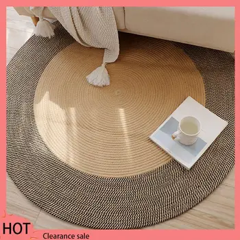 A88Z Japanese Style Woven Carpet Jute Round Floor Mat Simple Coffee Table Mats Bedroom Living Room Sofa Floor Rugs 3