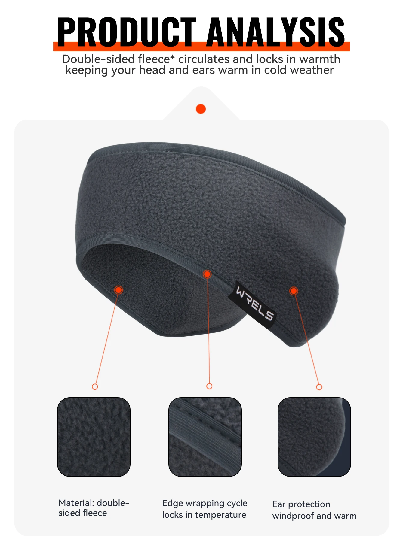 WRELS Winter-Ohrwärmer-Stirnband, Fleece-Stirnband, zum Laufen, Radfahren, Thermo-Ohrenschützer, Wandern, Skifahren, feuchtigkeitsableitendes Sport-Stirnband – Detail 4