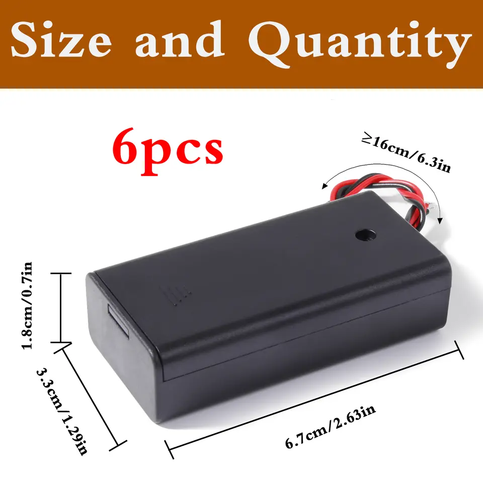 2 AA Battery Holder with Leads and ON/Off Switch - 1.5V AA Battery Holder Case with Wire Leads and Switch (Pack of 6) image 2