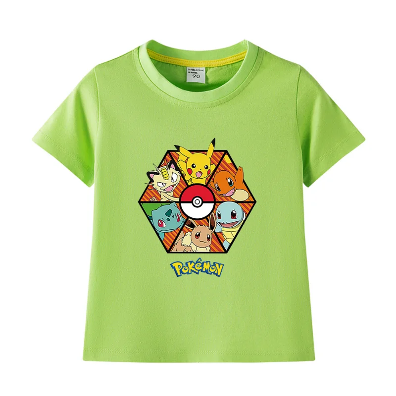 thumbnail image 1 of Camiseta de Pokémon Anime para niños, 100% algodón, ropa de verano para niños, figura de Anime, camiseta gráfica de Pikachu, regalo de cumpleaños para niño y niña, 1 of 5