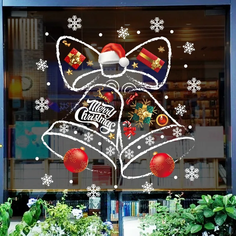 Window Stickers Christmas Bell Static Display Noel Tree Mirror Xmas Double sided Happy New Year