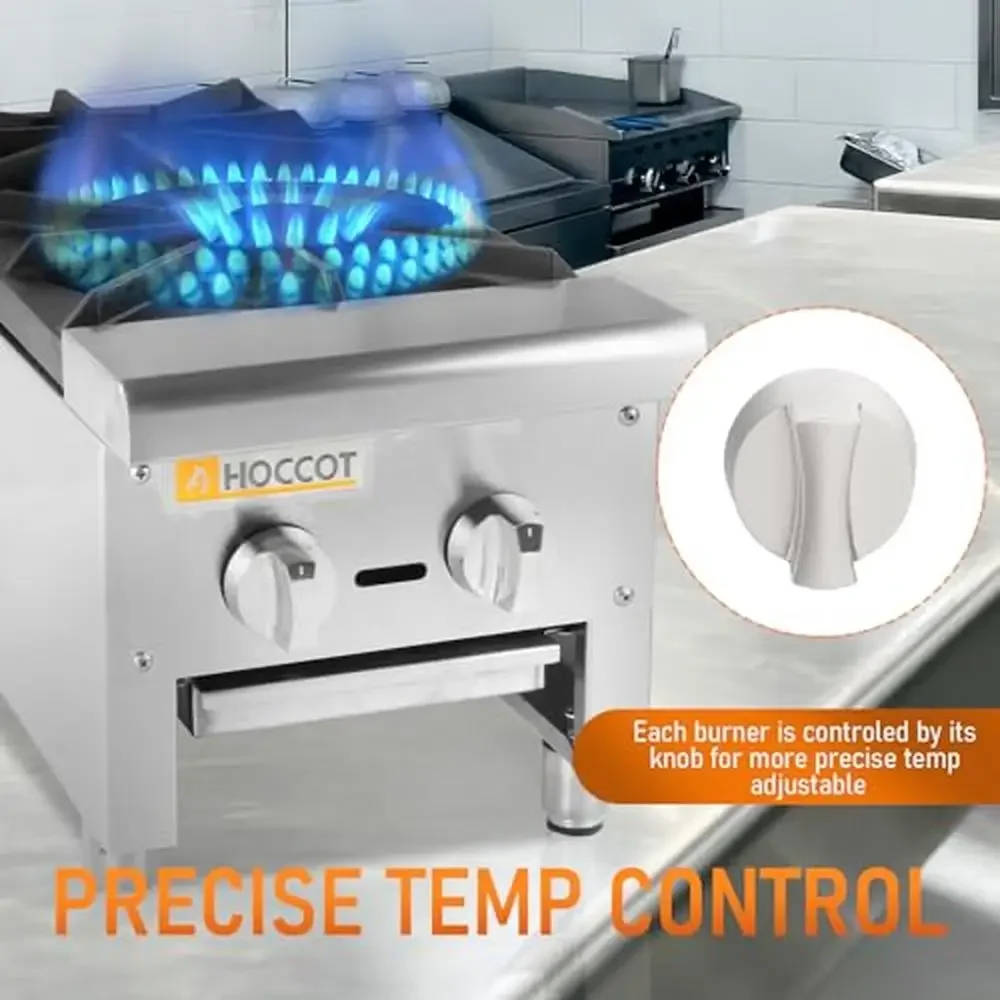 Gas Stove 2 Burners Steel Hot Plate 12"X27" Commercial Countertop 56,000 BTU