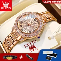 OLEVS 9943 Rose Gold Ladies Watch Stainless Steel Waterproof Full Diamond Quartz Watch for Women Set Gift