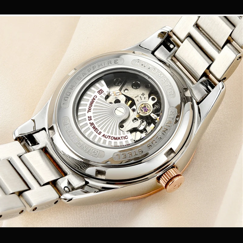 CARNIVAL Luxus Automatische Mechanische Frauen Uhren Mode Diamant Damen Starry Sky Uhr Wasserdichte Weibliche Uhr Für Geschenk_voghion.com