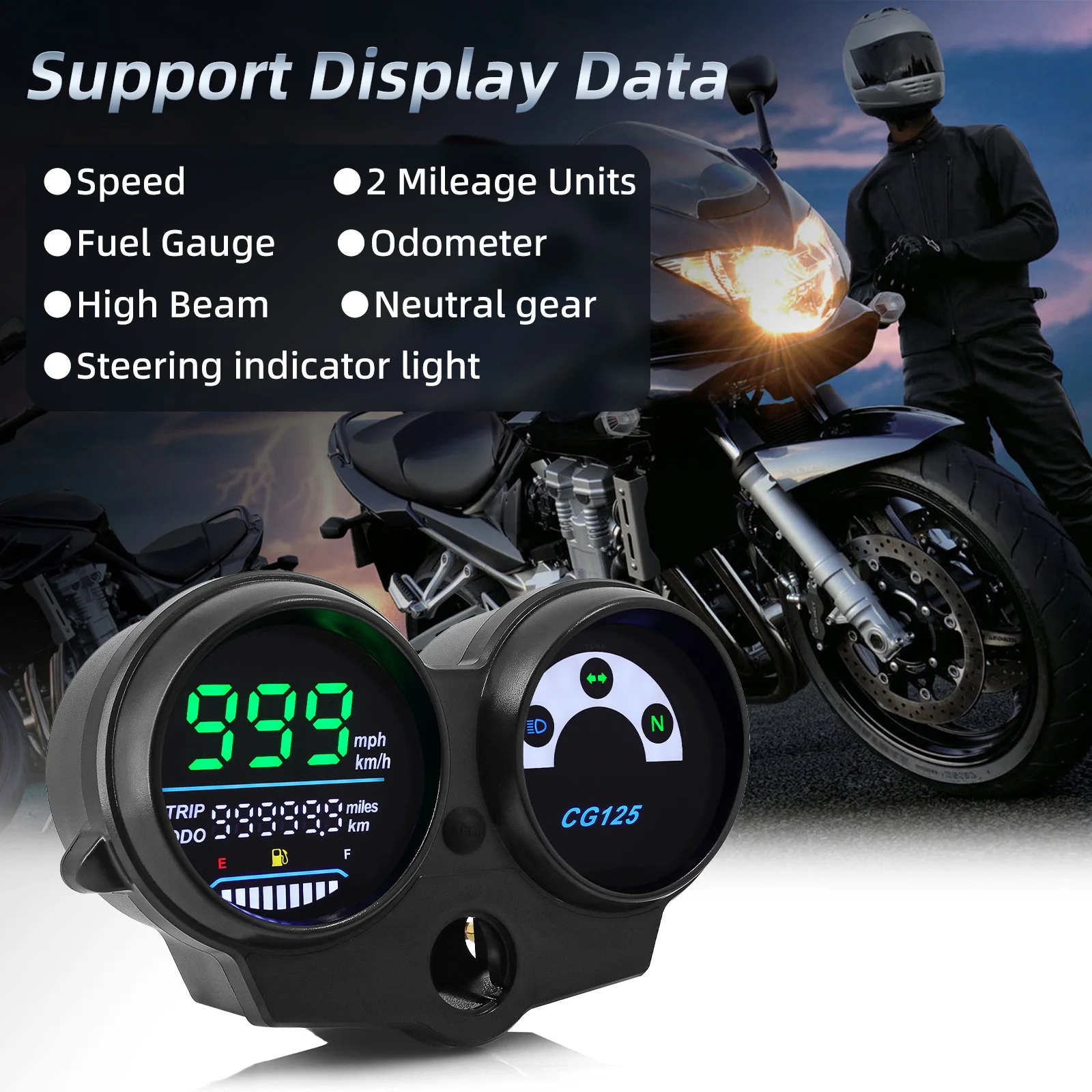 Motorcycle Speedometer 12V LED Digital Dashboard RPM Instruments KMH MPH Oil Level For CG125 2000-2008 Fan 125 Titan 125 2013