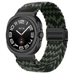 Magnetic Woven Nylon Strap - Premium Sports Replacement Wristband - Samsung Watch Ultra (Black green)