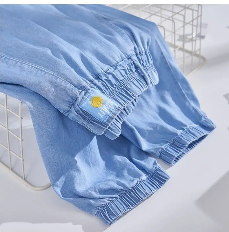 Plus Size Ice Silk Denim Pants Yoga Sports Thin Loose Style Women's Summer Casual Wide Leg Pants Harajuku Style Loose Waist