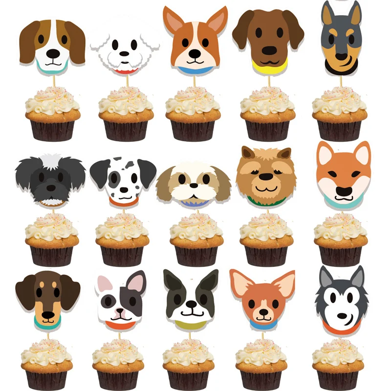 

Cute Puppy Faces Cupcake Topper Picks Party Cake Decorations for Dog Puppy Theme Kids 1st Birthday Baby Shower Party Supplies