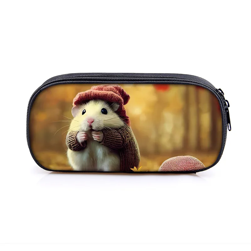 Cartoon Hamster Print Pencil Bag Women Cute Animals Cosmetic Cases For Teenager Pencil Box School Stationary Bags Supplies 2