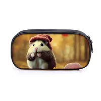 Cartoon Hamster Print Pencil Bag Women Cute Animals Cosmetic Cases For Teenager Pencil Box School Stationary Bags Supplies 2