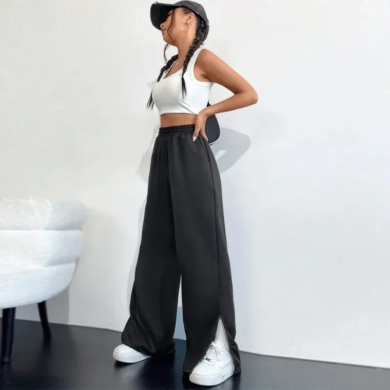2024 Autumn/Winter Women's Fashion Casual Sports Pants Elastic Waist Wide Leg Straight Leg Guard Pants Korean Clothes YSQ53