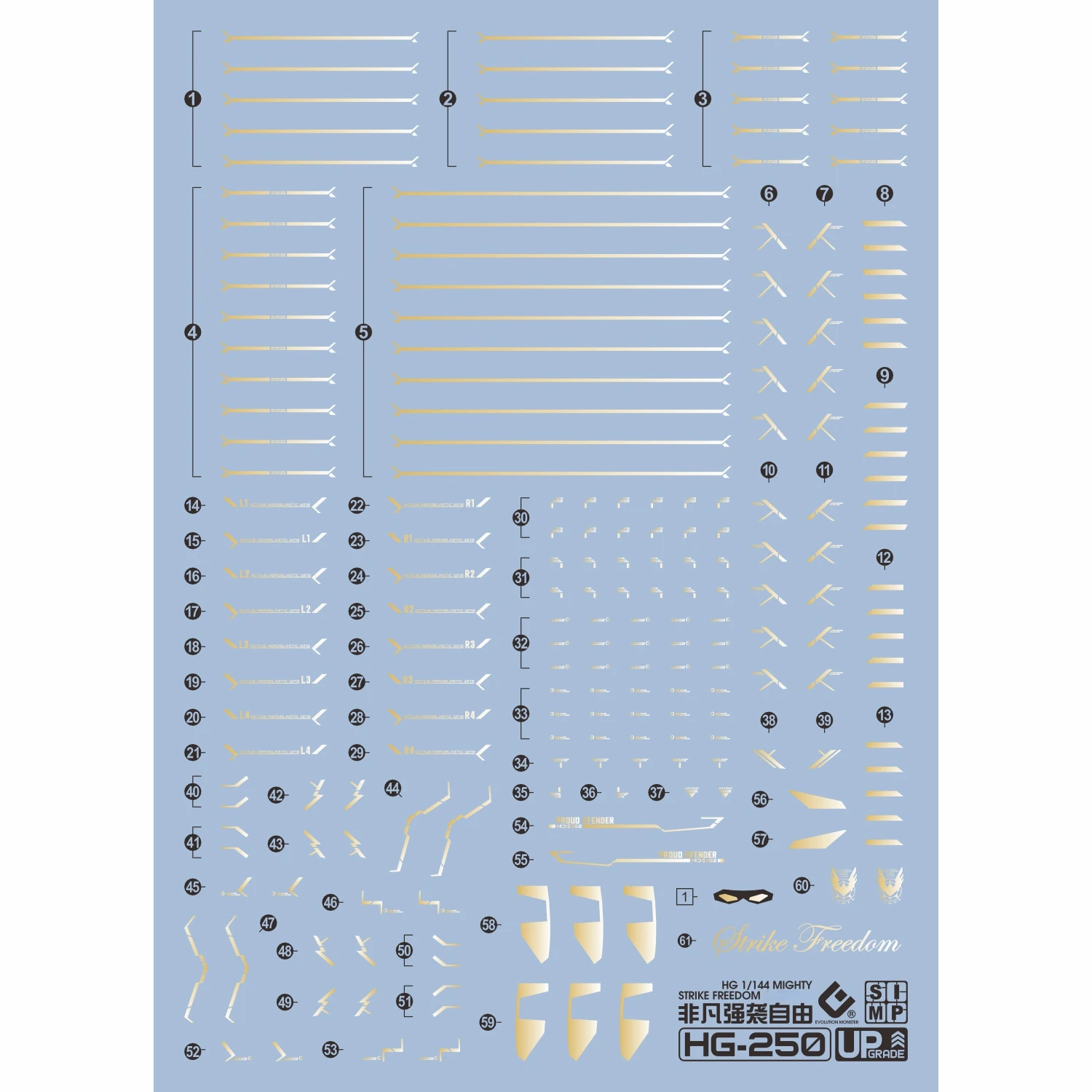 EVO 데칼 HG-250 HG 1/144 마이티 스트라이크 프리덤 모델 액션 피규어, 취미 건물 도구, DIY 물 스티커, 형광