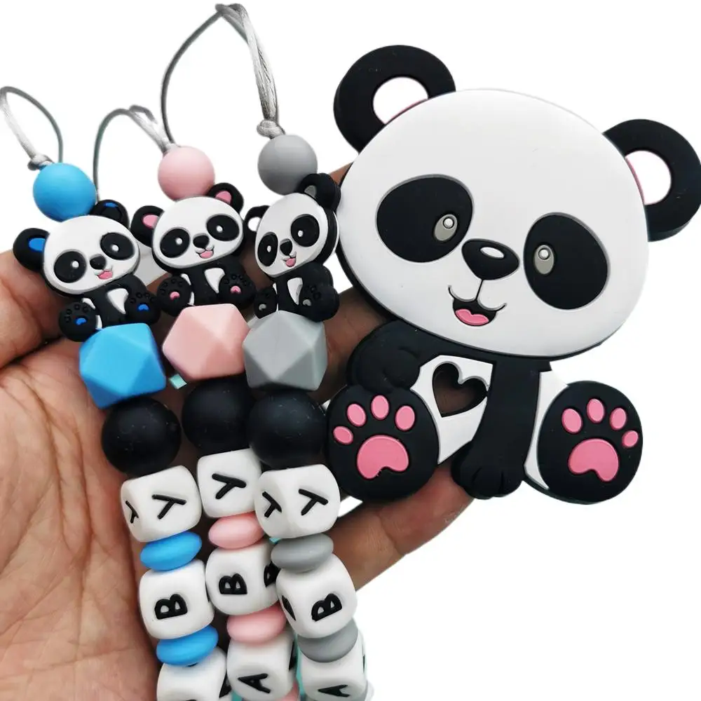 Panda Customized English Silicone Letter Name Baby Silicone Pacifier Clips Chains Teether Pendants for Newborn Kawaii