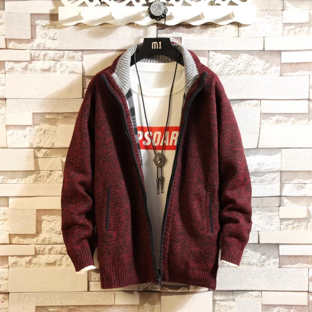 Autumn and Winter Fleece Thicken Large Size Casual Loose Sweater Men's Jacket Stand-up Collar Cardigans fleece cardigan