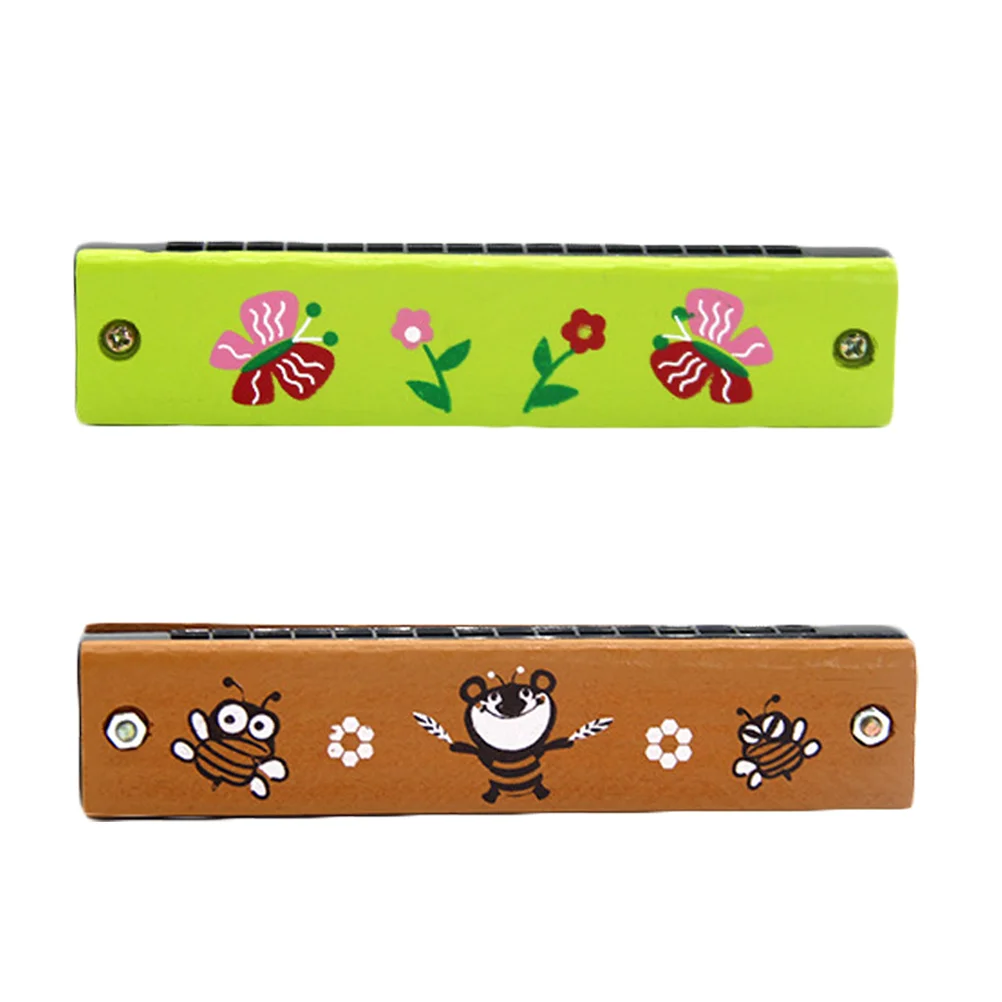 

2 Pcs Music Harmonica Toy Wooden Playset Instrument Bamboo 16 Hole Musical Instruments