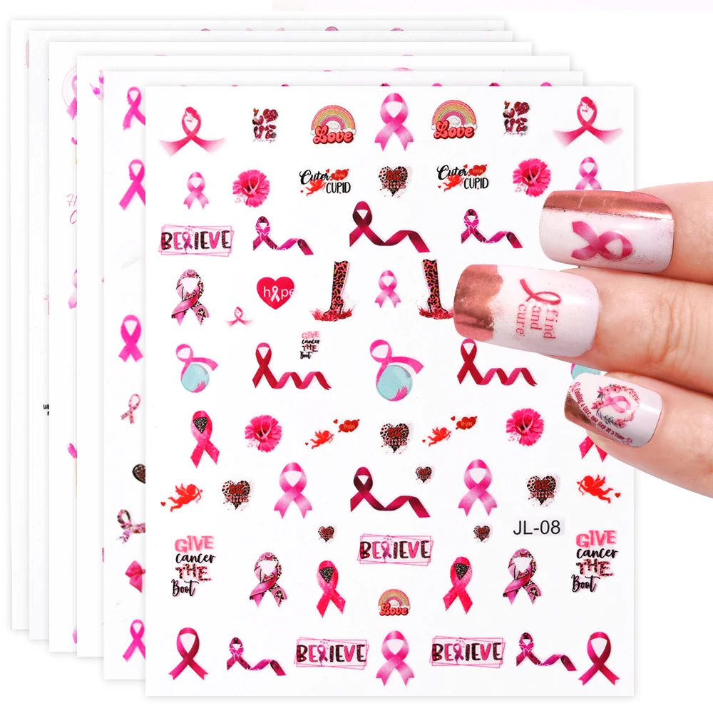 

1PCS Pink Ribbon Nail Art Sticker Breast Cancer Awareness Day Faith Hope Never Give Up Fight Decal Health Love Faith Stickers #