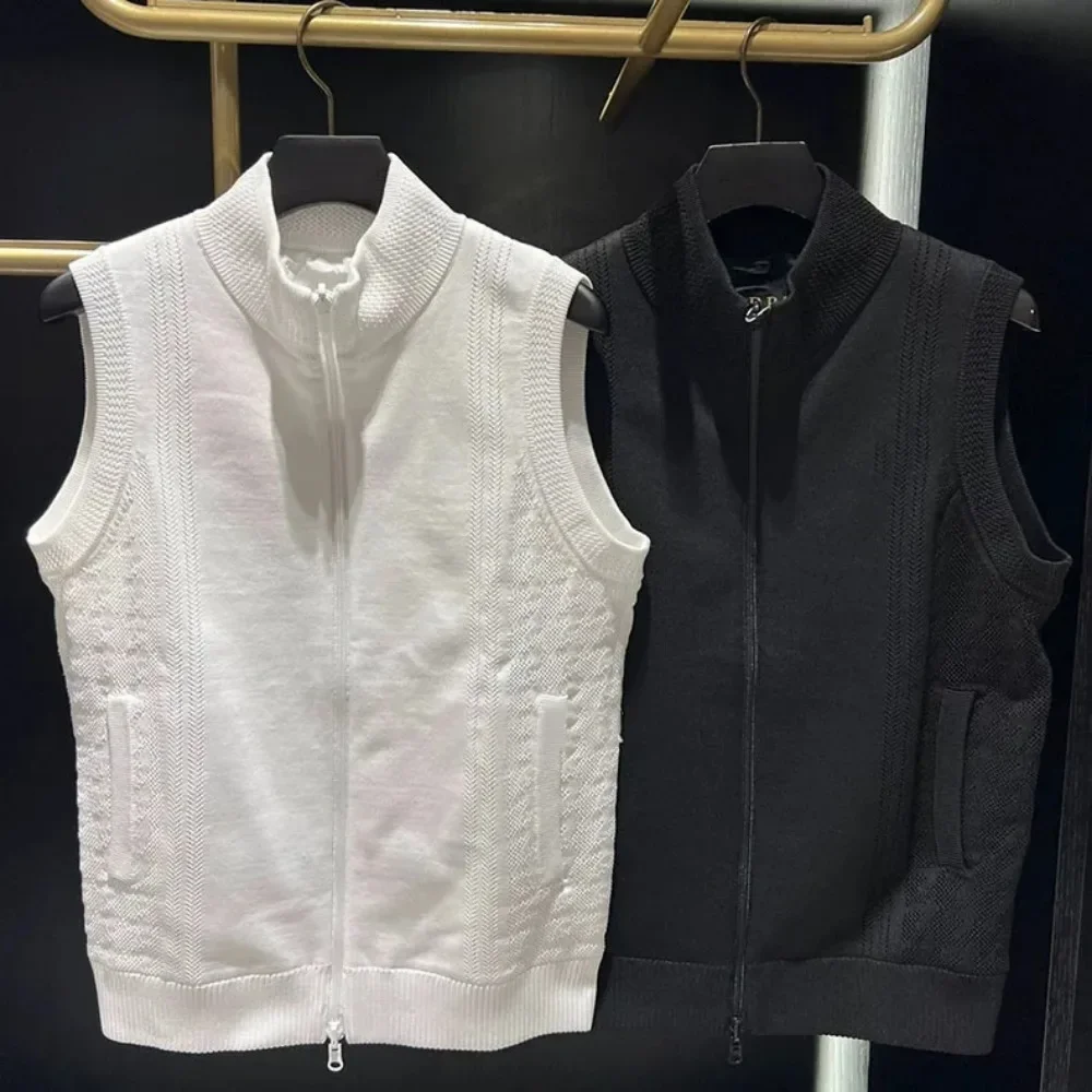 

Golf Women's New Versatile Fashion Stand Neck Sleeveless Coat Trendy Double Zipper Knitted Vest