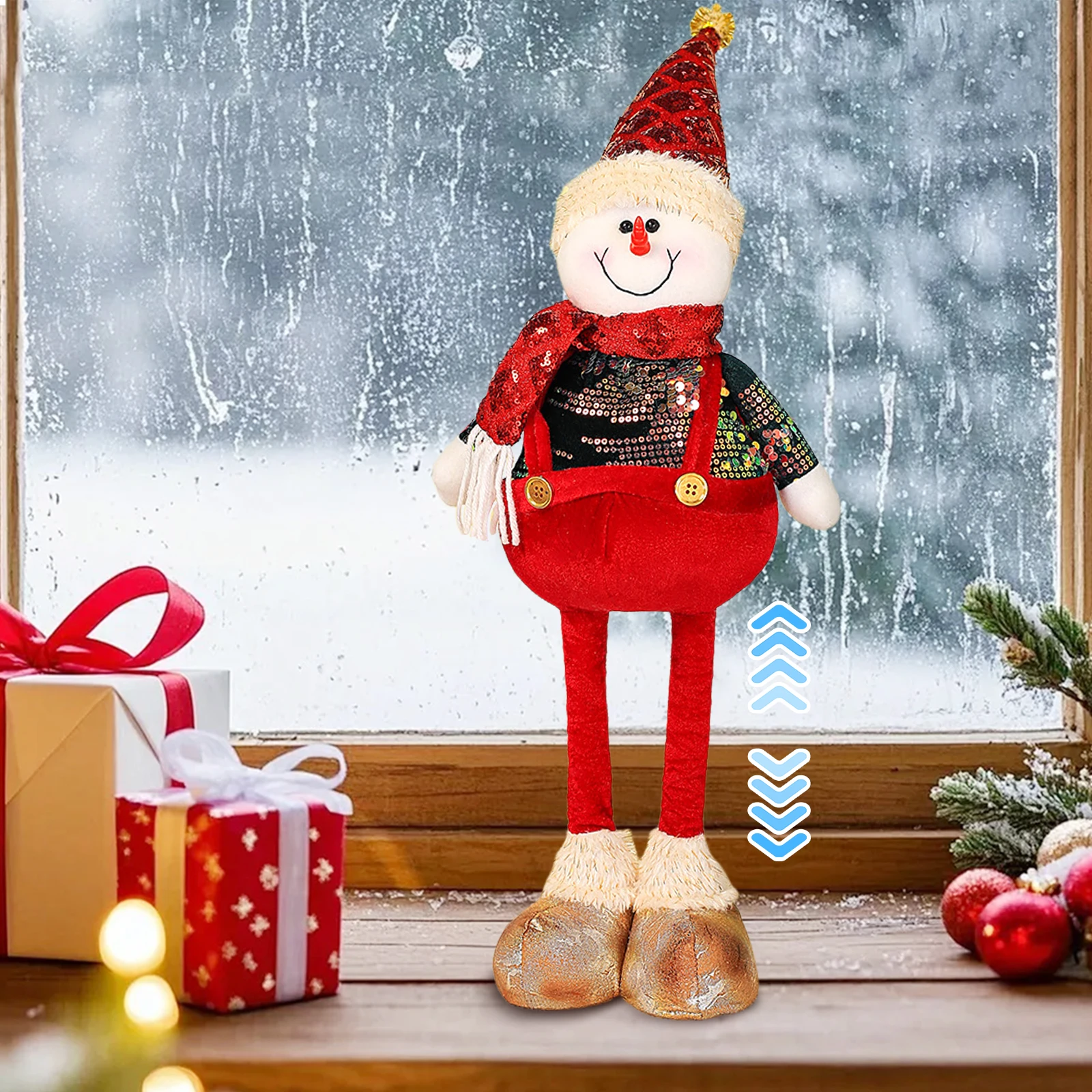 Christmas Decorations Figurine with Retractable Spring Legs Christmas Ornament Christmas Plush Doll Home Holiday Decoration