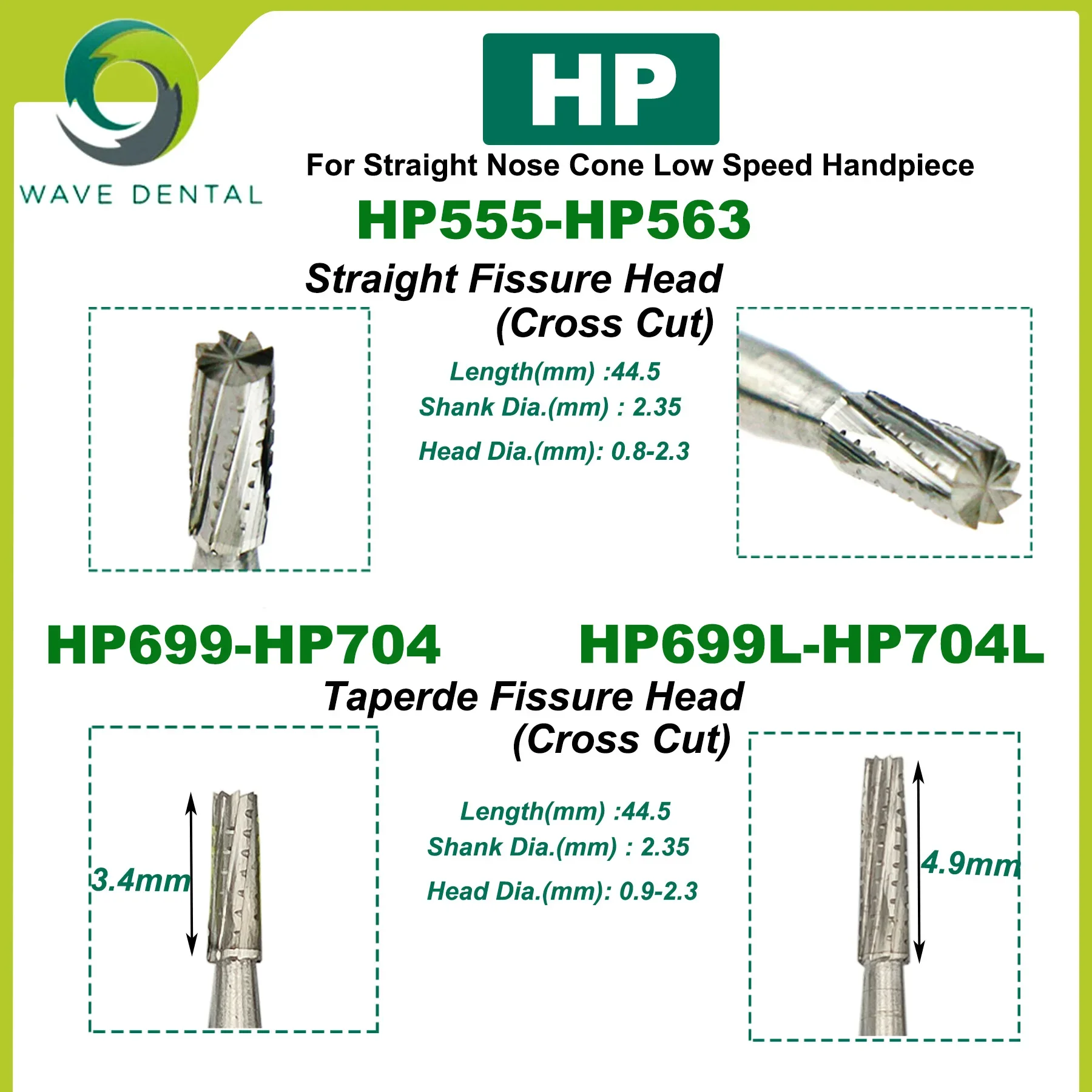 WAVE Tungsten Carbide Burs Drills Straight Nose Cone Low Speed Bur HP 5Pcs/Pack 4