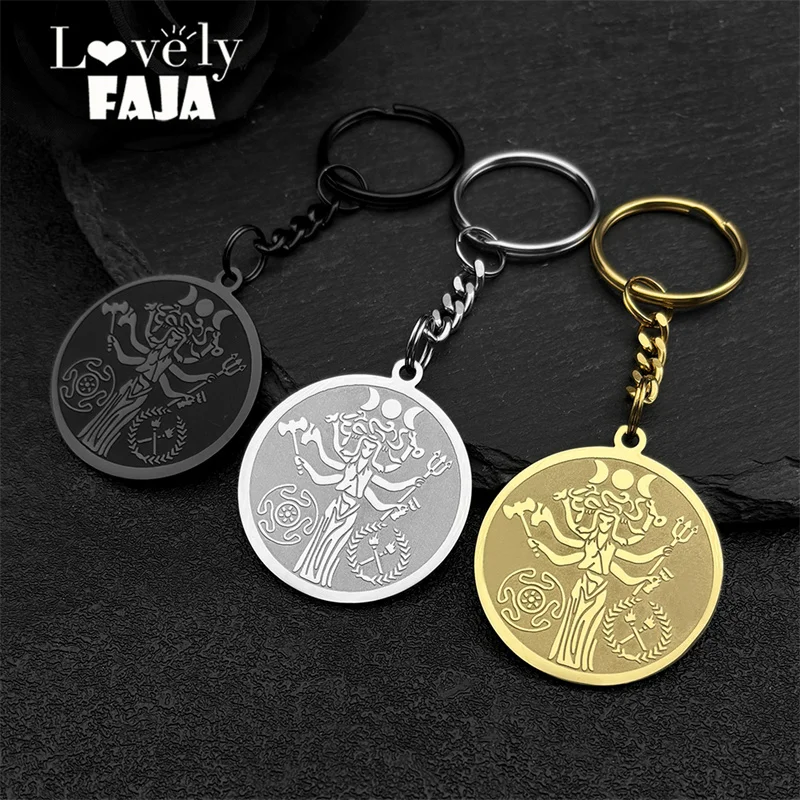Wicca Triple Moon Göttin Hekate Rad Fackel Schlüssel anhänger für Frauen Männer Edelstahl Gold Farbe Schlange Dreizack Schlüssel ring Schmuck