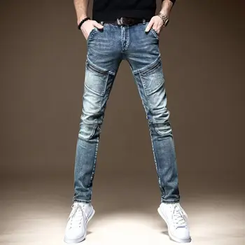 2023 new style autumn Men's Jeans Vintage Solid Color Classic Jeans spring Men Slim fit Elastic Fashion Denim Trousers Male NZ20 1
