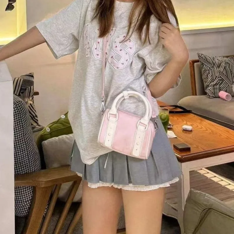 JIAERDI Sweet Cute Boston Bag Women Exquisite Compact Pink Handbag Ladies Sporty Vibrant Casual Shoulder Crossbody Bag Chic 2025