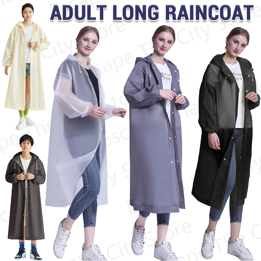 

Adult Long Raincoat EVA Windproof Waterproof Rain Coat Drawstring Long Hooded Rain Coats for Outdoor Hiking Travel Emergency