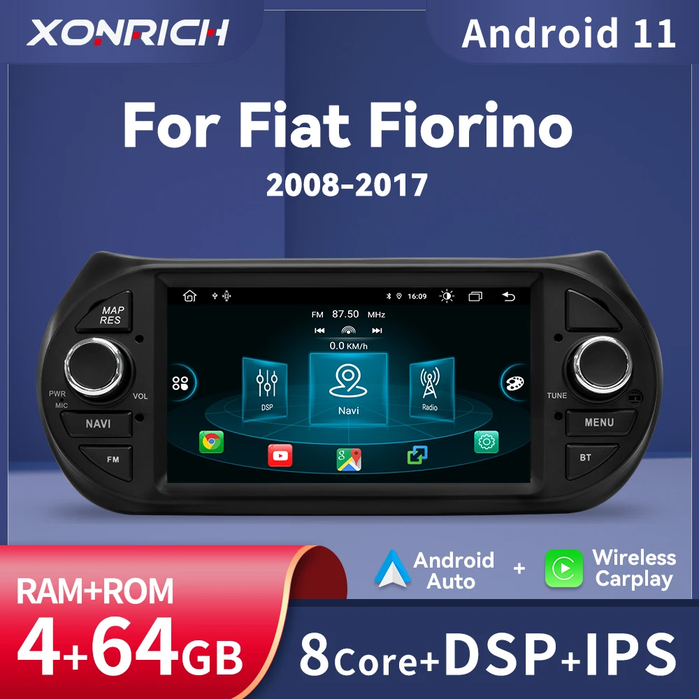 Xonrich 4Gb 64Gb Android11 Autoradio Gps Player Per Fiat Belgio Qubo Citroen Nemo Peugeot Bipper Rds Multimedia Stereo Wifi Dsp