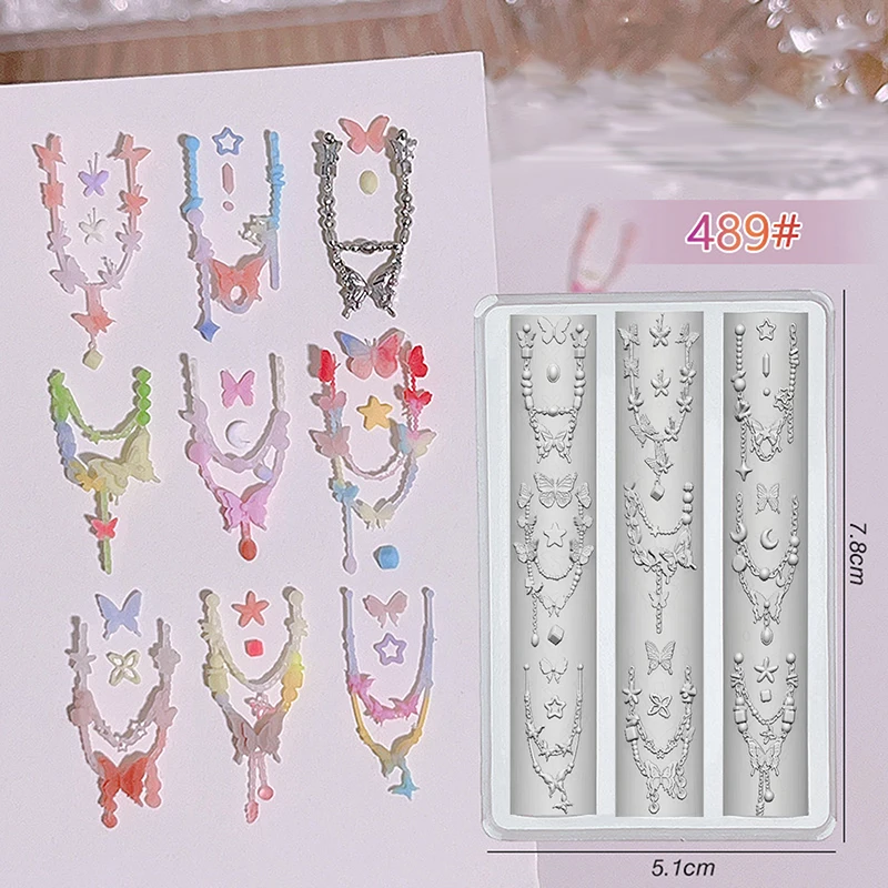 Nail Art Dekorationen Bowknot Bead Chain Ribbon 3D Silikonform DIY Design Silikon Nail Art Form Vorlage für Nagel Charms – Detail 4