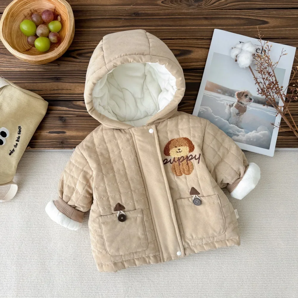 Kids Infant Boys Hooded Zipper Cartoon Dog Jacket Top Outfits 0-3Y Winter