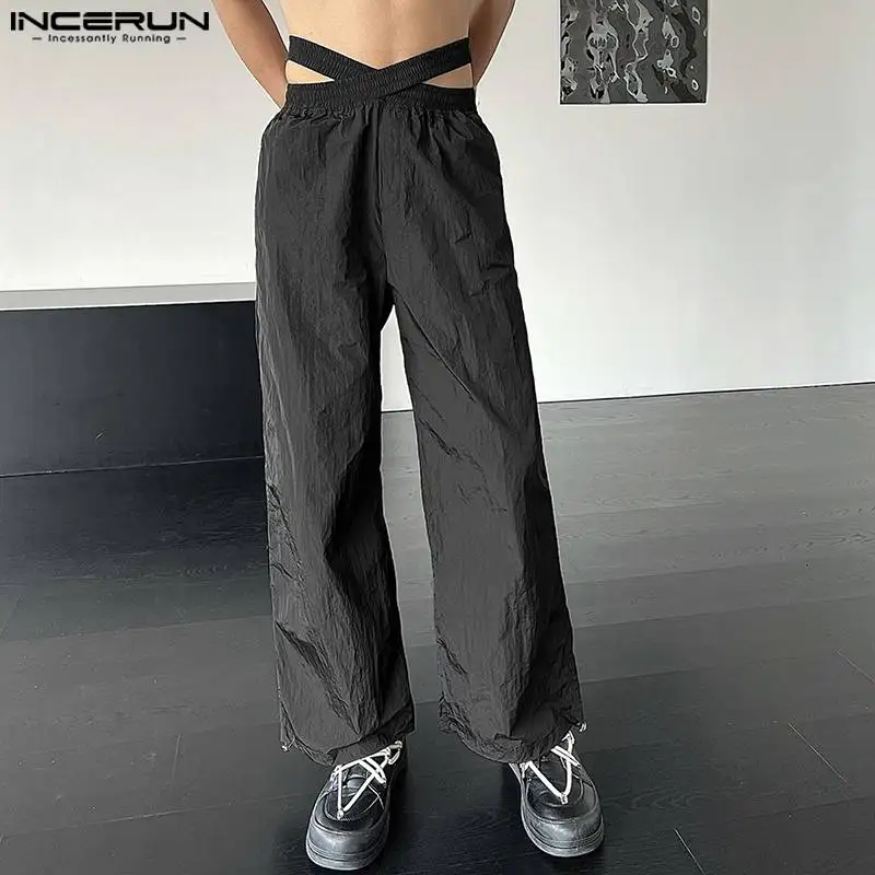 남성용 단색 신축성 허리 바지, 스트리트웨어 조거, 느슨한 할로우 아웃 바지, 캐주얼 판탈롱 S-5XL, INCERUN, 2024 패션