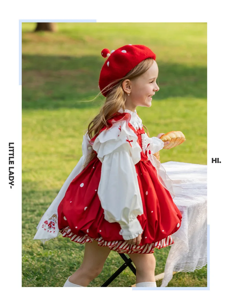 Neue Mädchen Lolita Kleider Kinder Herbst Cartoon Kleid Langarm Urlaub Mädchen Boutique Geburtstag Party Vestido (Kein Hut) – Detail 1