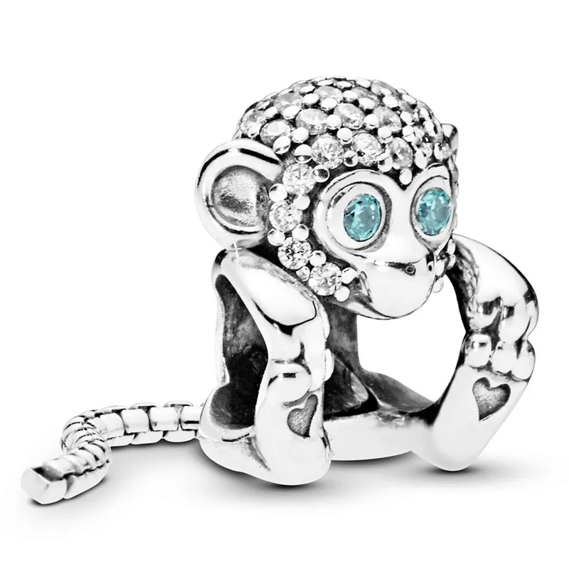 

Original A Long Snake-chain Tail Sparkling Monkey With Crystal Charm Fit Pandora Women 925 Sterling Silver Bracelet Jewelry