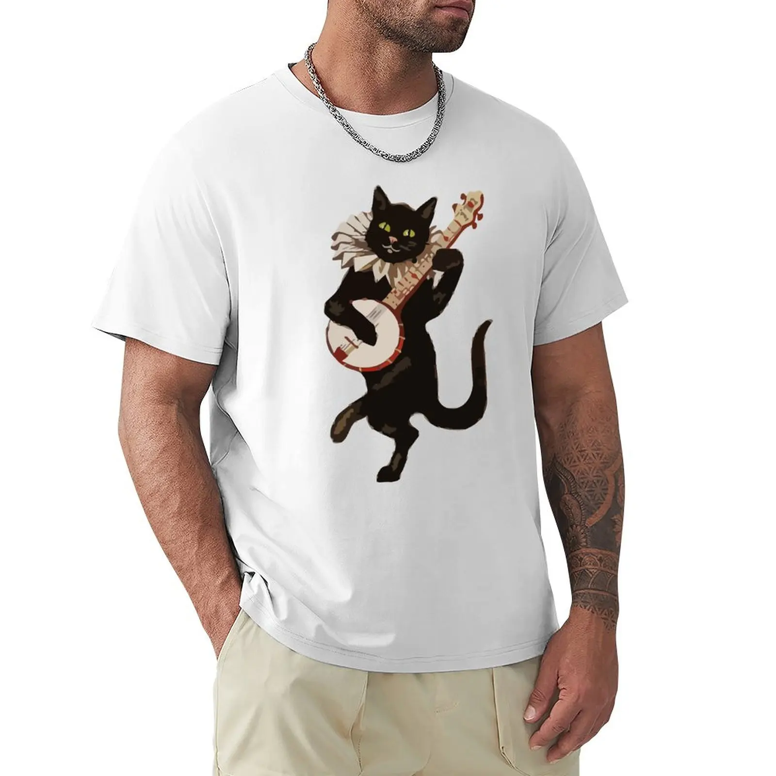 

Cat Playing Banjo T-Shirt anime tops Short sleeve tee cute clothes mens workout shirts